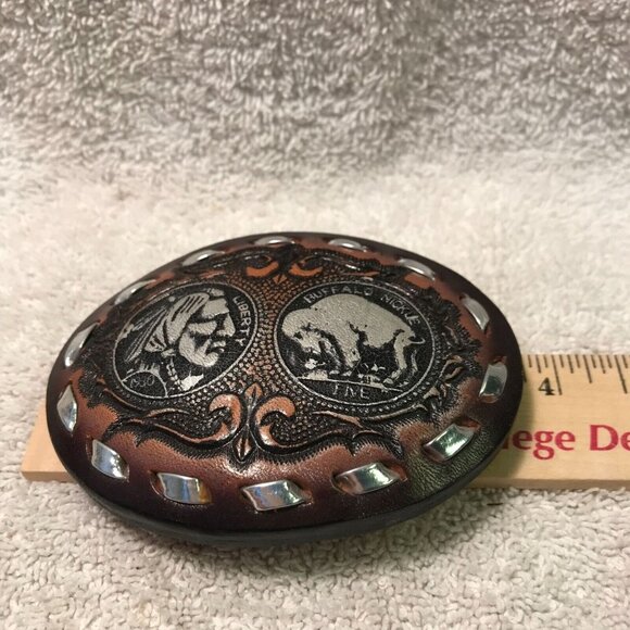 Vintage Buffalo Nickel Leather Belt Buckle - Western Cowboy Style - Picture 4 of 5